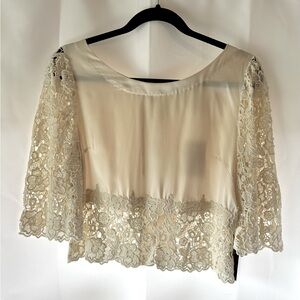 Vintage Line & Dot 100% Silk and Beaded Lace Cropped Blouse